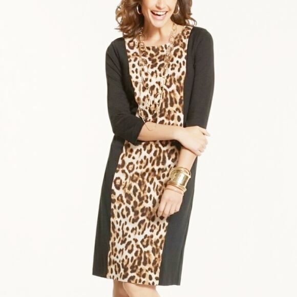 Chico's So Slimming Black Animal Print Classic style Dress Size 01 Medium‎ - Picture 1 of 9